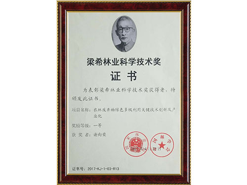 梁希林業(yè)科學(xué)技術(shù)獎(jiǎng)證書(shū)